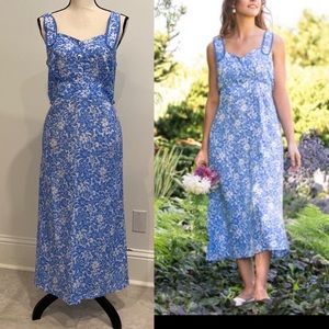 April Cornell Madison dress white blue crotchet trim embroidery buttons small